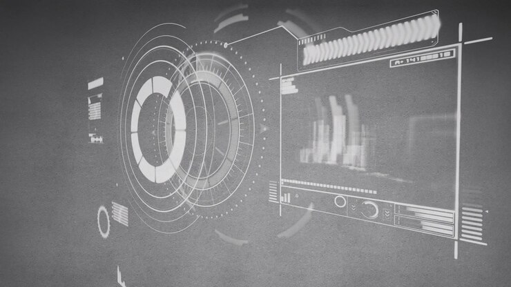 Animation of interface with data processing against grey background