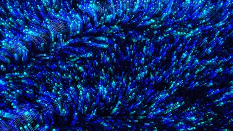 Waves of blue color runs along glow blocks form a beautiful pattern on waving surface like garland. 4k abstract looped bg, sway sticks like coral. Abstract gradient pattern. Vj loop motion