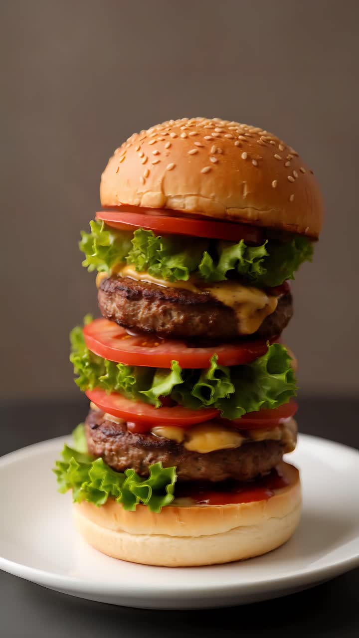 Hamburger Succoso Primo Piano Sfondo Bokeh 4K