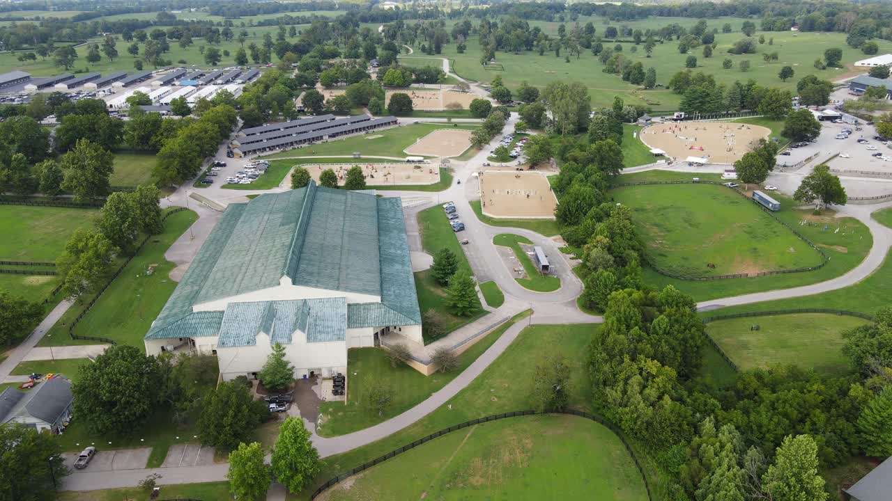 Kentucky Spring Horse Shows building in aerial view with Walnut Ring, Lexington Kentucky, USA