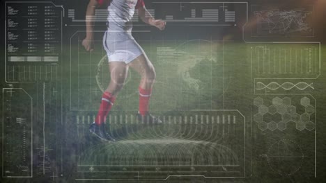 animación del procesamiento de datos sobre un jugador de fútbol caucásico