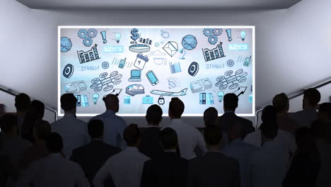 gente de negocios viendo una tormenta de ideas en la pantalla