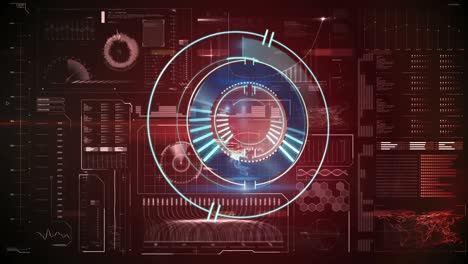animación del escaneo del alcance sobre el procesamiento de datos sobre fondo rojo