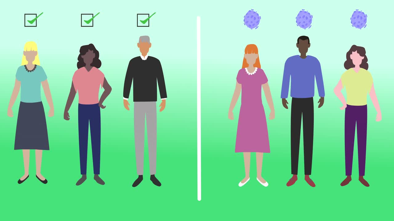 녹색 배경에 실루 ⁇  인물 그룹의 애니메이션.