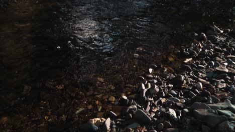 close up on a fresh and clear transparent water creek running thru some small stones