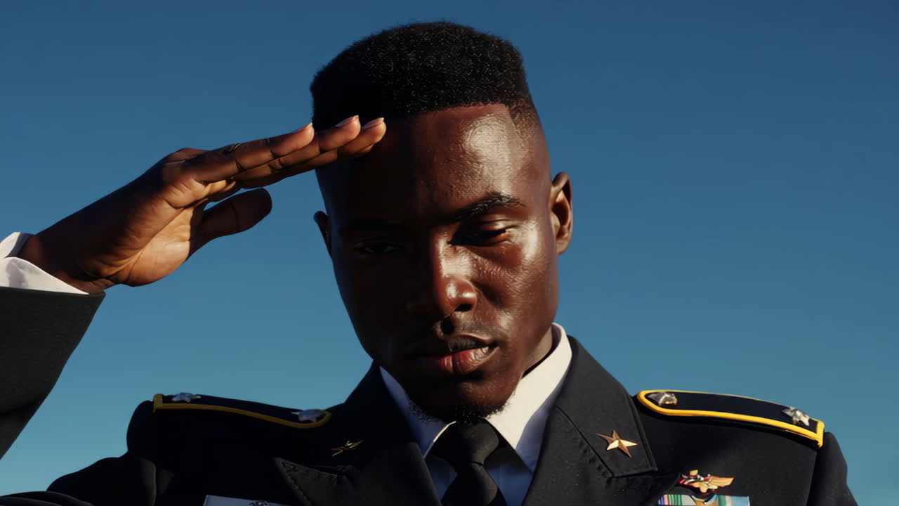 Soldier in uniform saluting