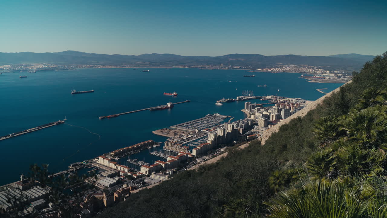 Gibraltar harbour viewed from the top of a hill