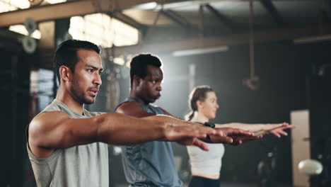 gym, group of people in class for muscle building