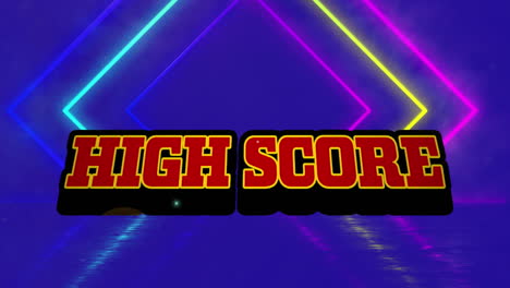 animation of high score text over neon shapes on blue background