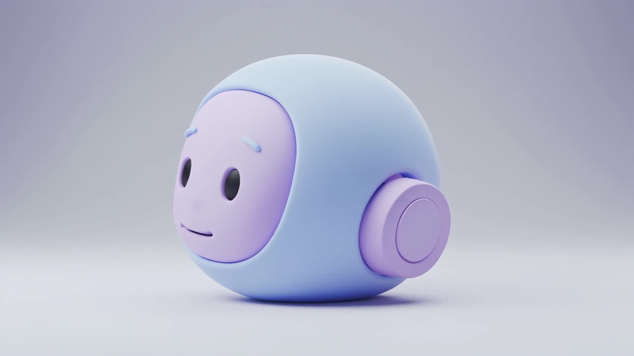 Animazione di una testa di robot 3D dai colori pastello che ammicca