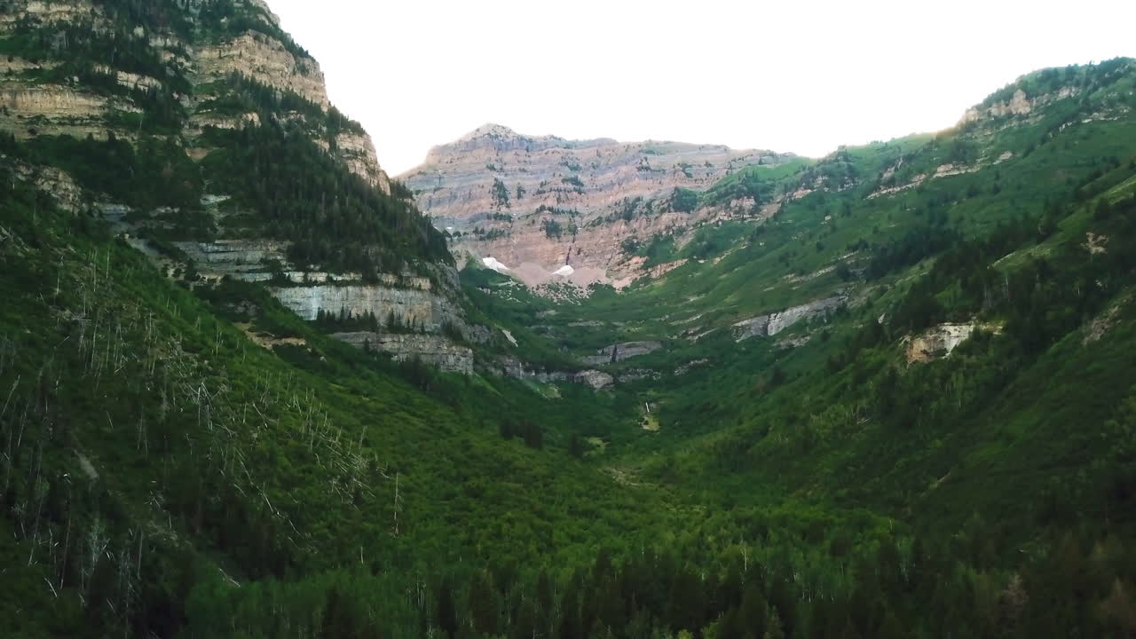 Rising drone shot of mountain peak and forest in Utah