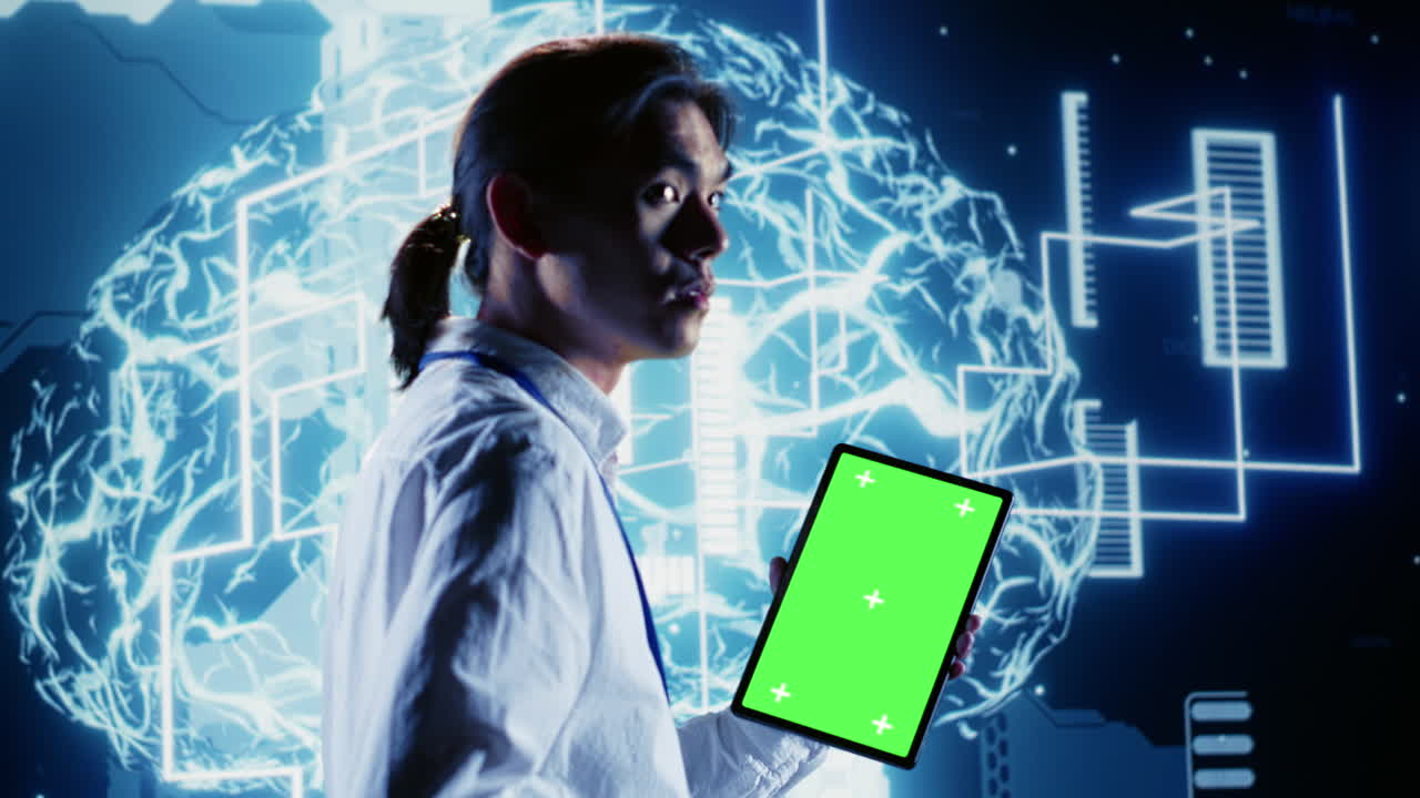 Engineer uses chroma key tablet for AI