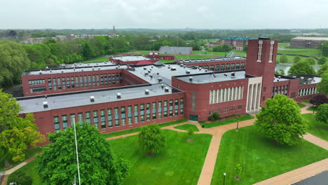 high aerial view of large high school in america