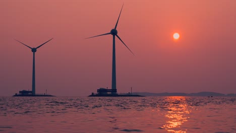 industrial wind turbines stopped generation on windless weather at tando port, ansan, south korea