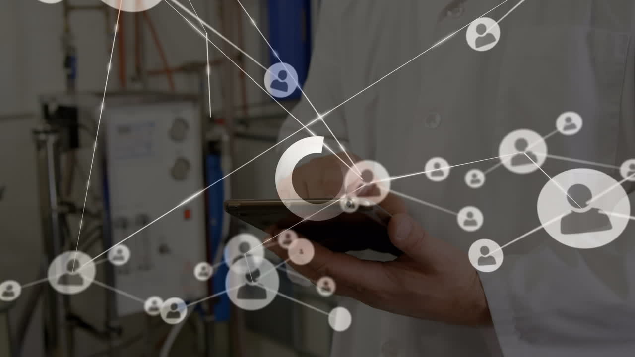 animación de la red de conexiones a través de las manos utilizando la tableta