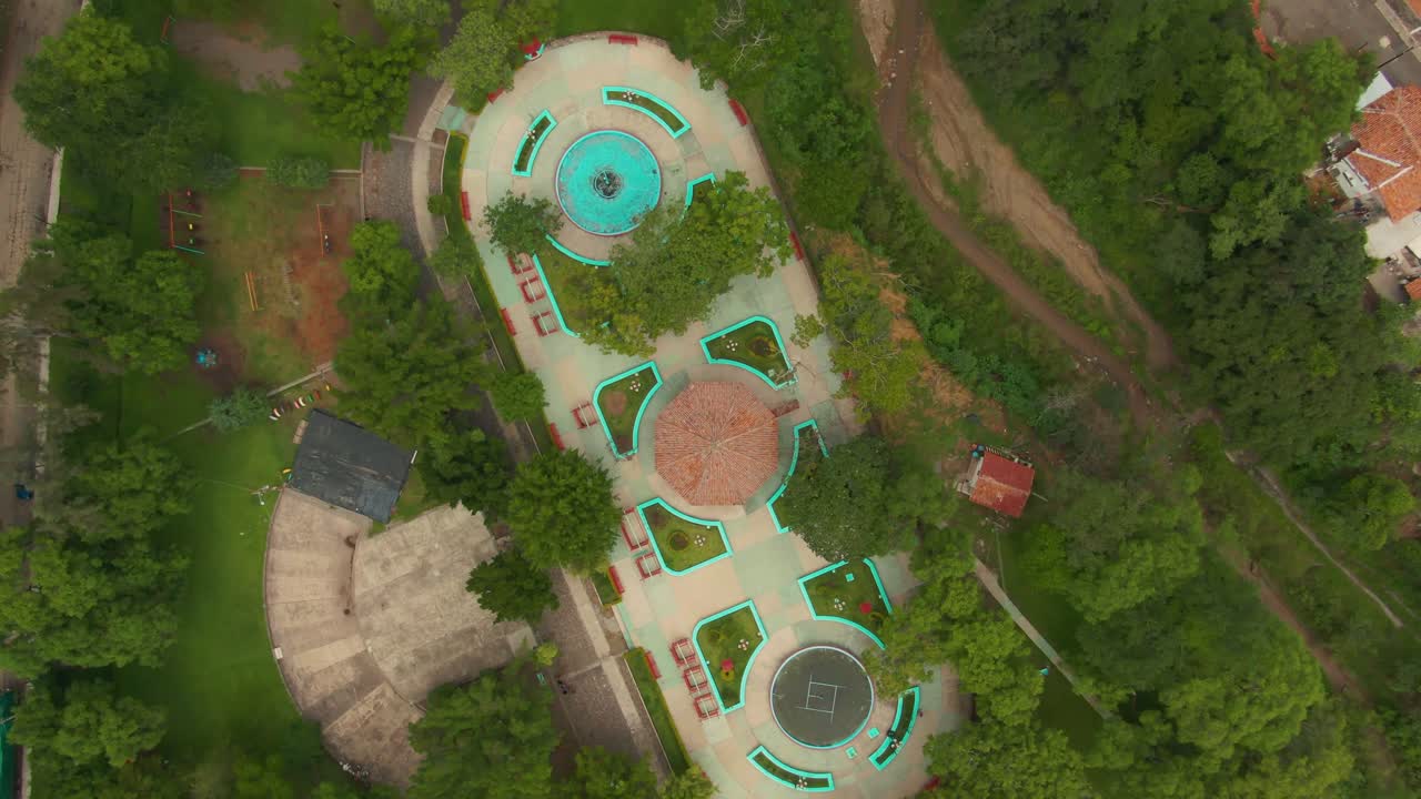 Overhead view of the main plaza in Atenquique, Jalisco, Mexico