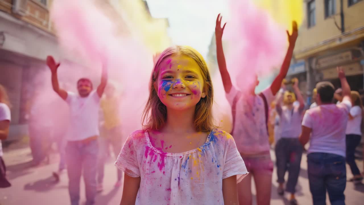 Bambini che festeggiano Holi con i colori