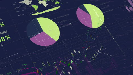 Animation-of-statistics-and-financial-data-processing-over-dark-background