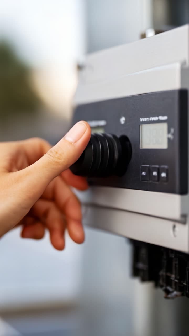 Adjusting Control Settings: A Close-Up on a User's Hand Manipulating a Device with a Knob and Digital Display, Showcasing Precision and Focus