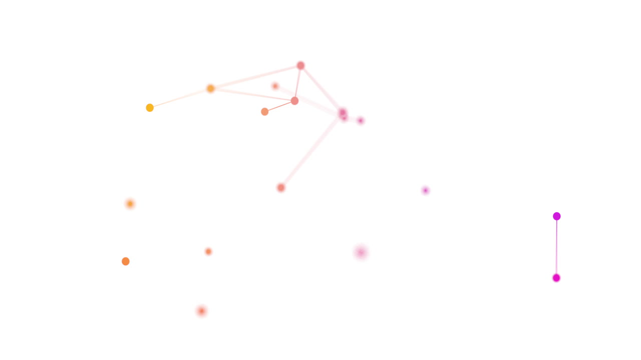 Animation of neon network of connections spinning over white background