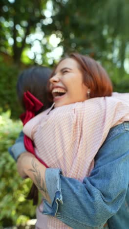 happy friends hugging