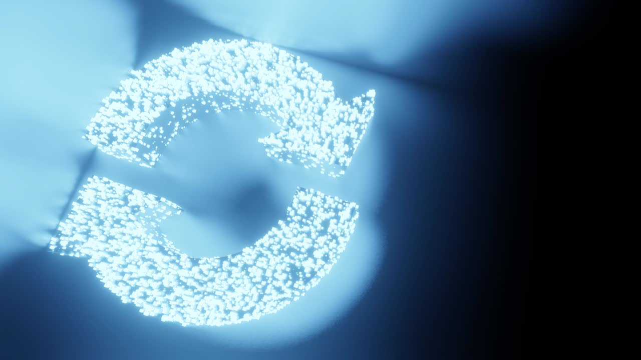 Sync sign and symbol glow futuristic particle 3D rendering cube polygon pattern, Data update network technology concept design on black background animation 4K with copy space