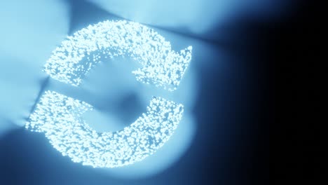 signo y símbolo de sincronización brillo partícula futurista 3d renderización patrón de polígono cúbico, actualización de datos tecnología de red diseño conceptual en fondo negro animación 4k con espacio de copia
