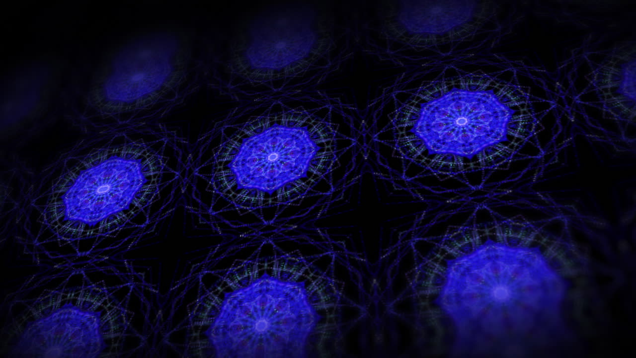 Animated light green abstract kaleidoscope flora pattern background. Looped animation of geometric shapes. Horizontal movement of elements.