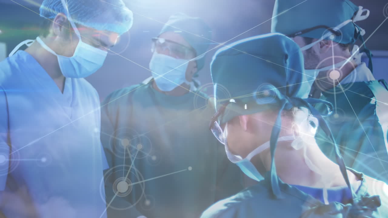 병원에서 수술을 하는 다양한 외과 의사의 그룹에 대한 연결 네트워크