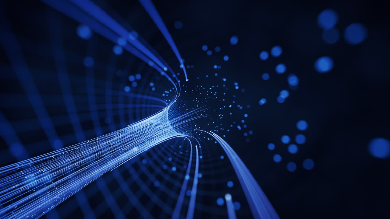 líneas digitales fluidas con fondo del ciberespacio, renderización 3d.