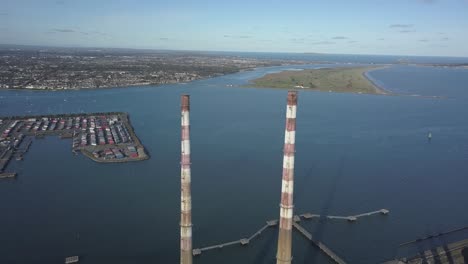 aerial footage, poolbeg towers near dublin city