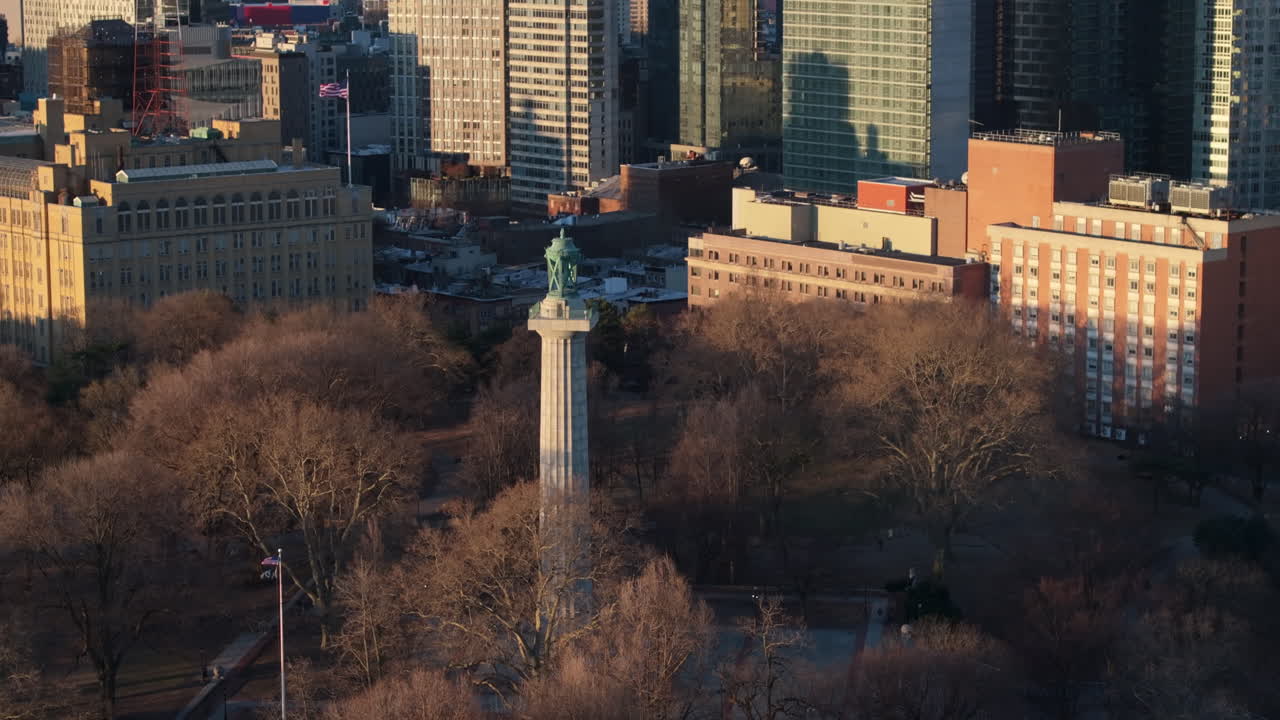 Aerial view of the Prison Ship Martyr's Monument. Shot on a winter morning in Brooklyn’s Fort Greene Park