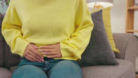 woman, stomach ache and hands