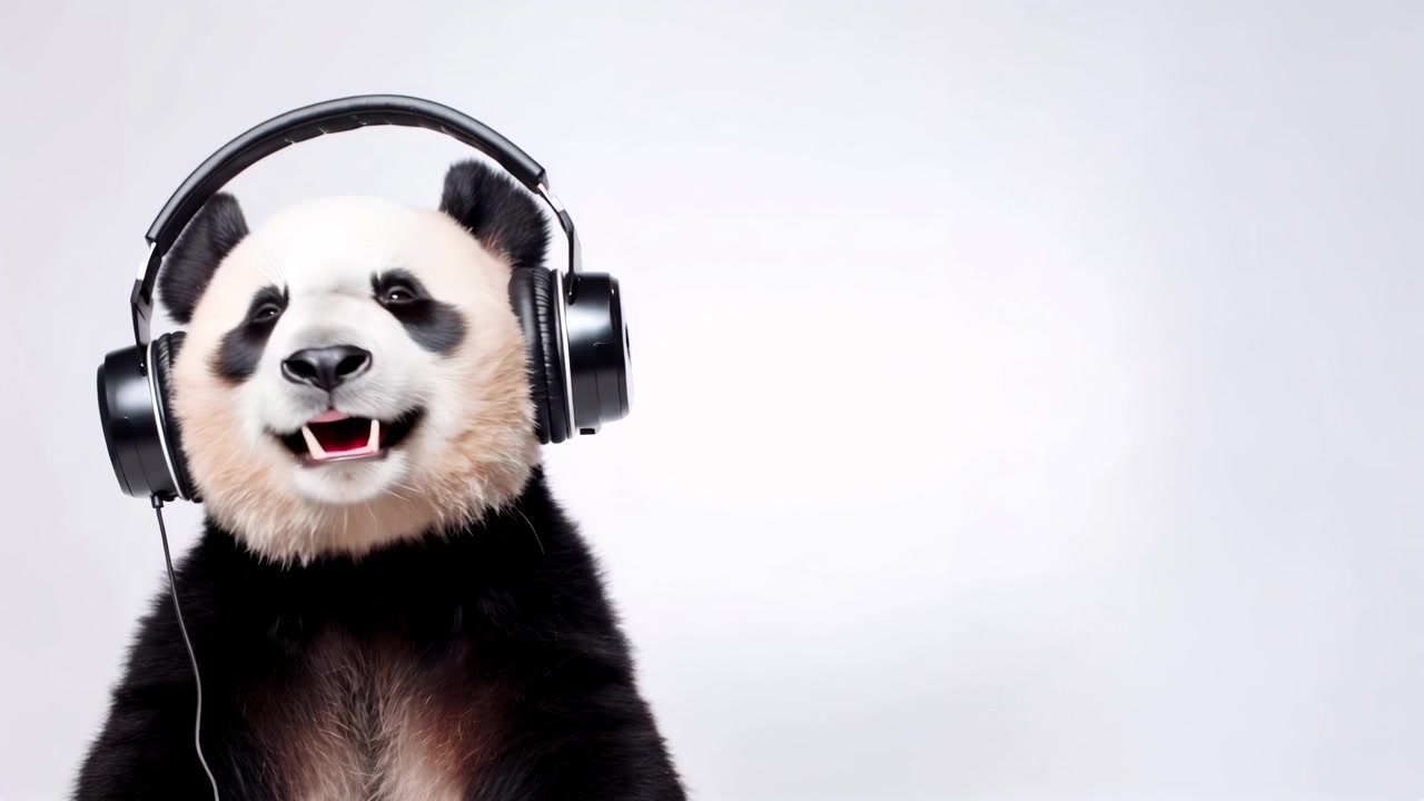 Panda carino con le cuffie che ascolta musica