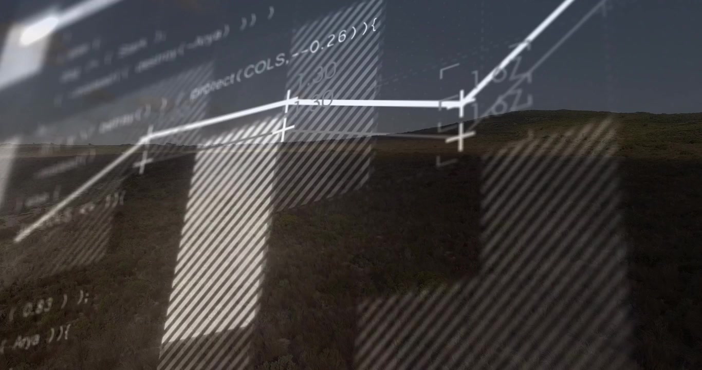 Overlay revealing rural field hatched bars rising code sliding line graph thickening showing trend