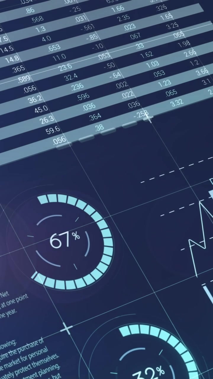 Animation of statistical data processing against light spot on blue background