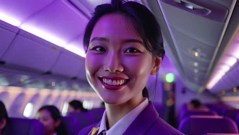 flight attendant in airplane cabin