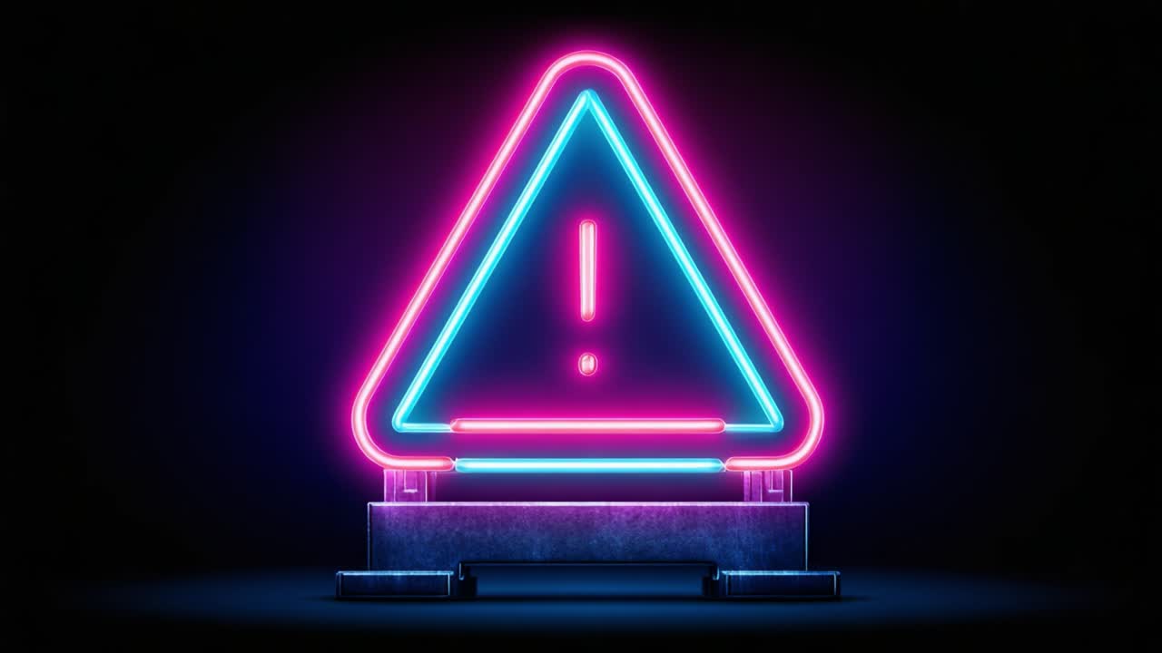 Illuminated Warning Sign in Vibrant Neon Colors: A Striking Visual Display of Caution and Alertness in the Dark Environment Captivating Viewers