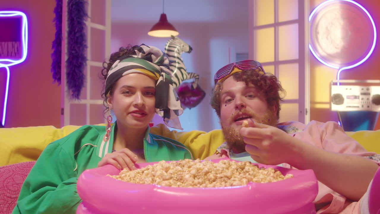 Couple Enjoying a Retro Movie Night