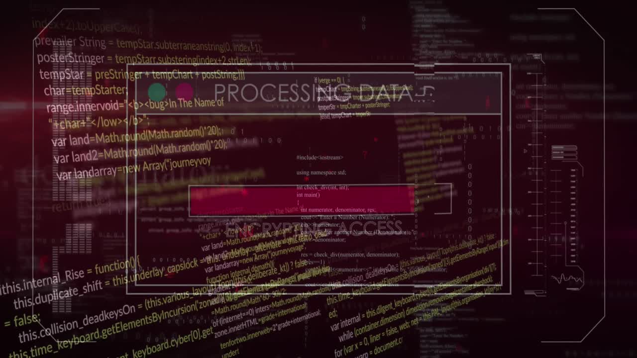 animación de la interfaz con procesamiento de datos contra un fondo rosa.