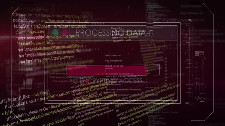 Animation of interface with data processing against pink background