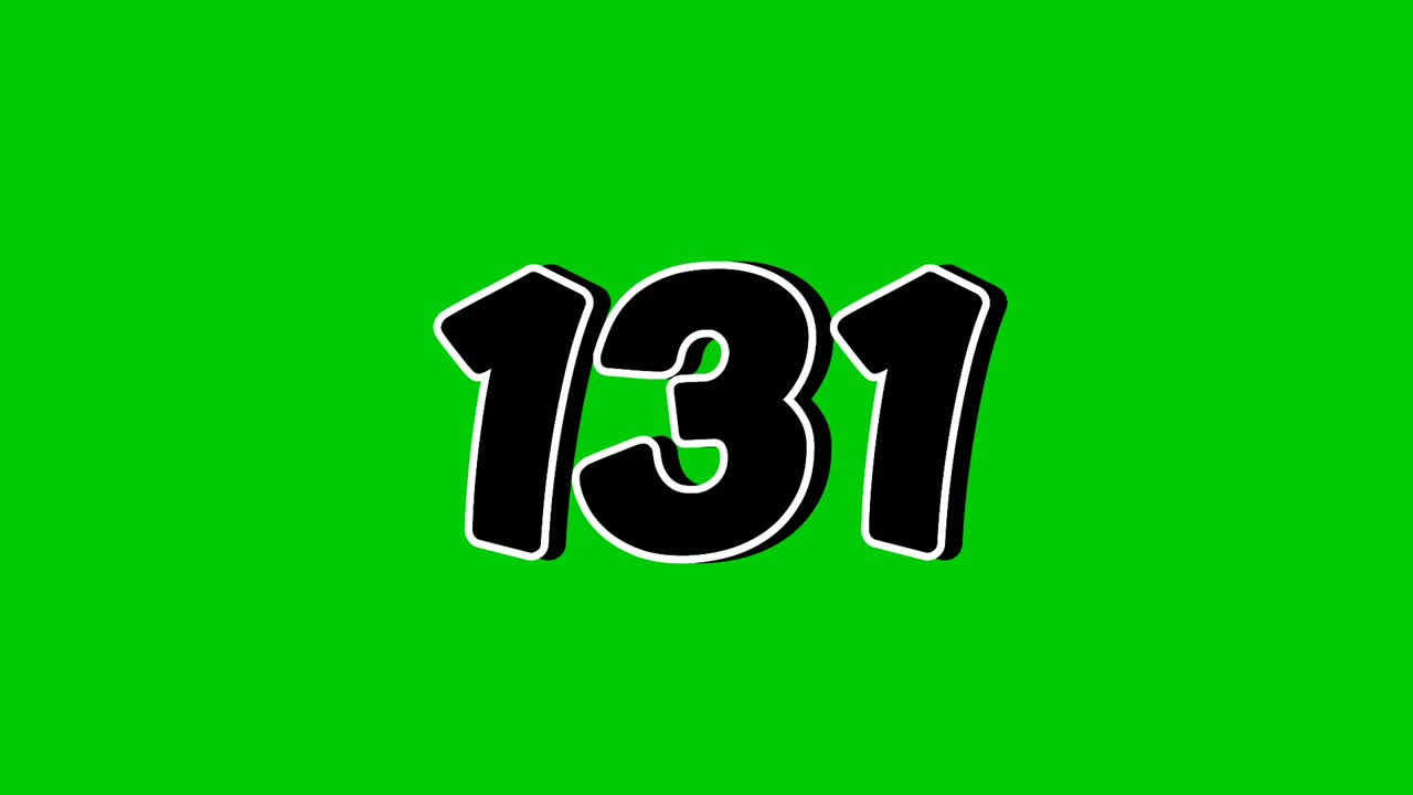 Number 131 Reveal Animation with Smoke Effect on Green Screen Black Cartoon Style Motion Graphic video Element