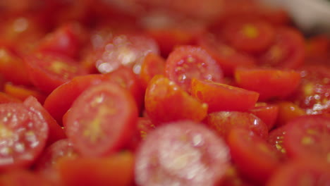 juicy sliced tomatoes in a baking tin