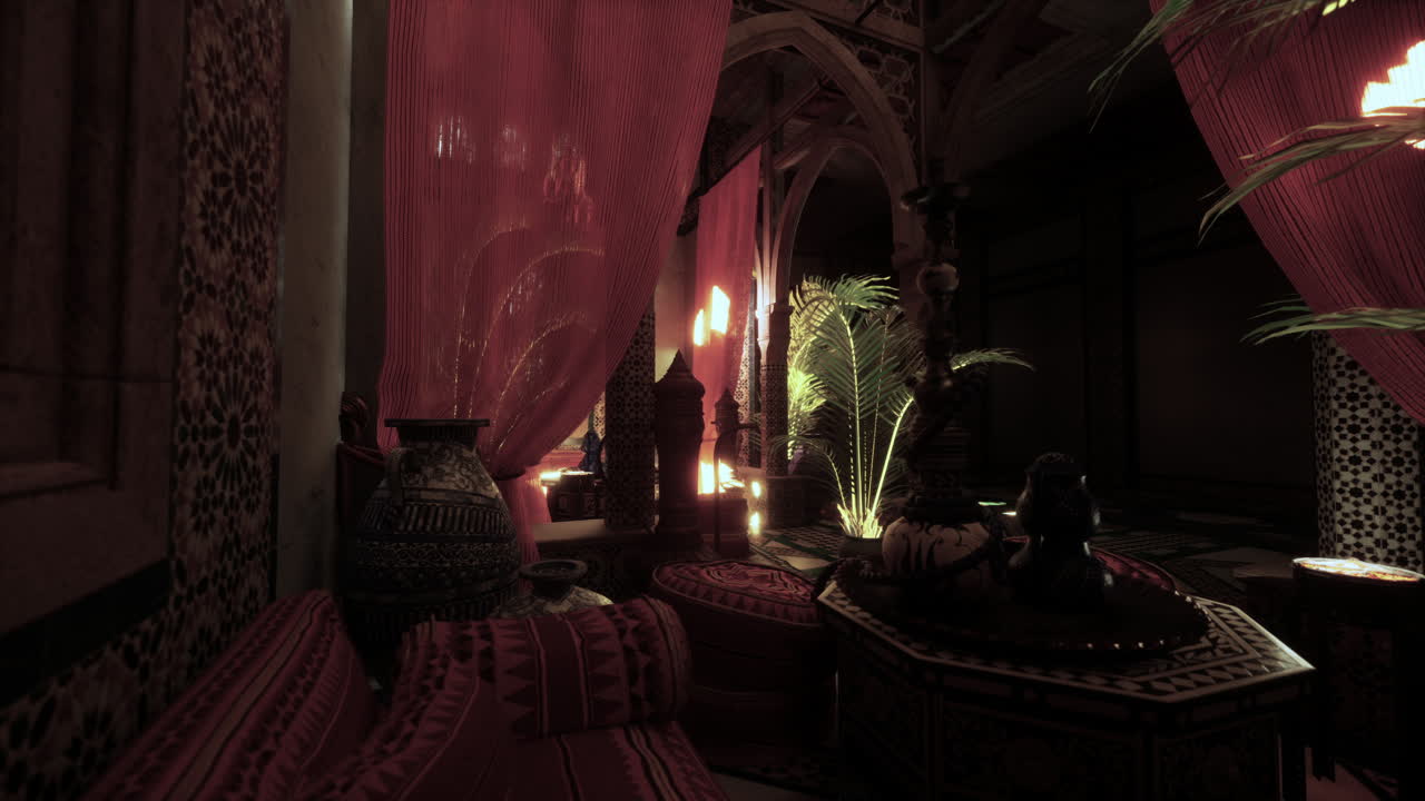 모로코의 인테리어 디자인과 전통적인 장식과 호카