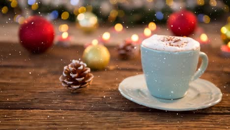 caída de nieve con decoración de café de navidad