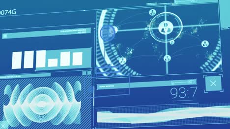 animation of statistics and data processing over blue background