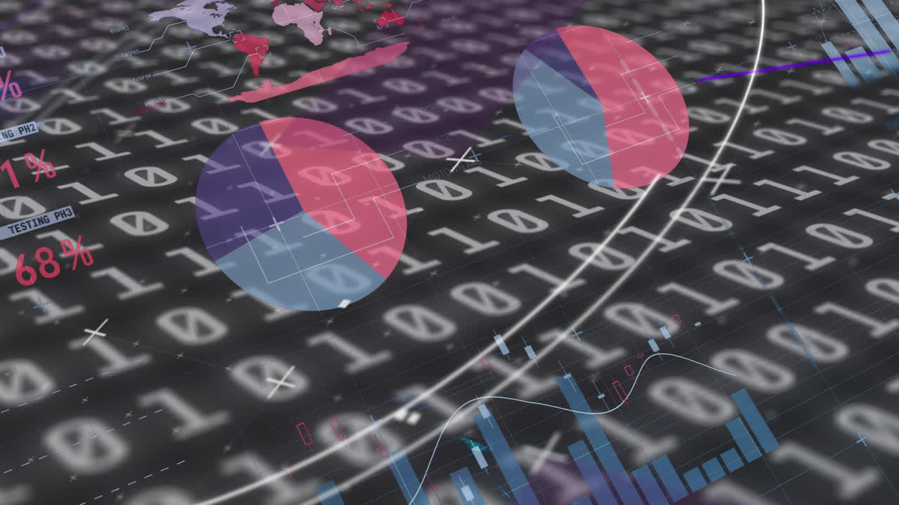 анимация сканирования, двоичного кодирования и статистической записи на черном фоне