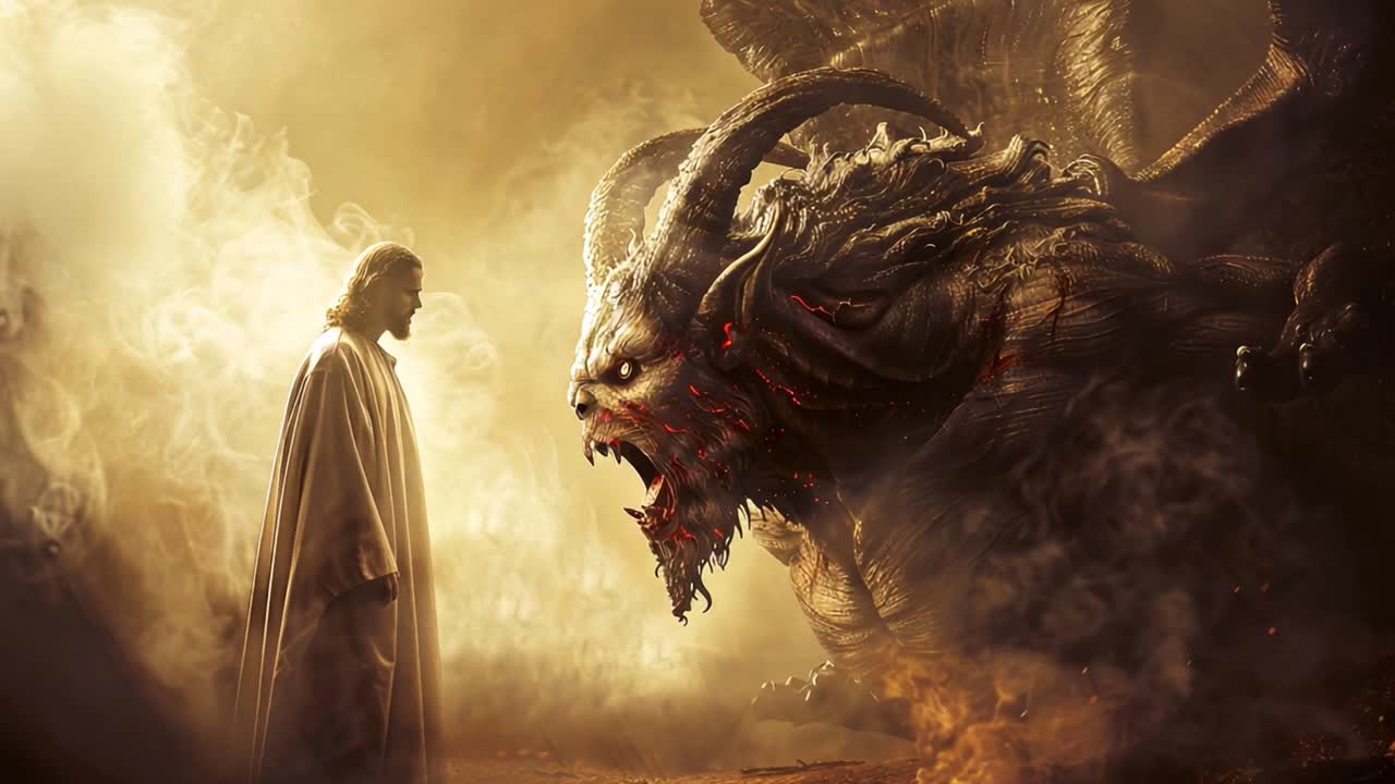 Jesus Confronts a Demonic Beast in the Desert