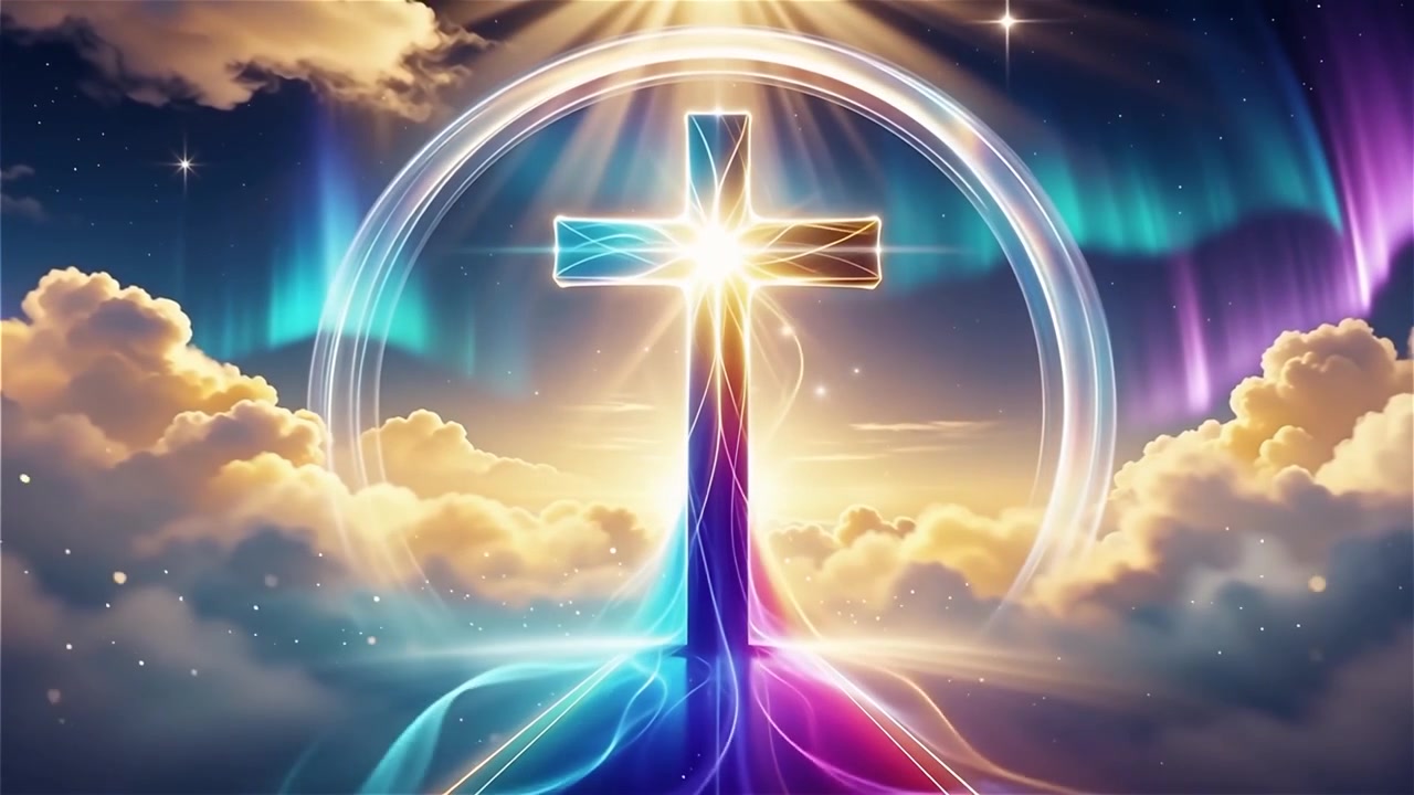 Croce Cristiana Luce Celestiale Sfondo per il Culto.