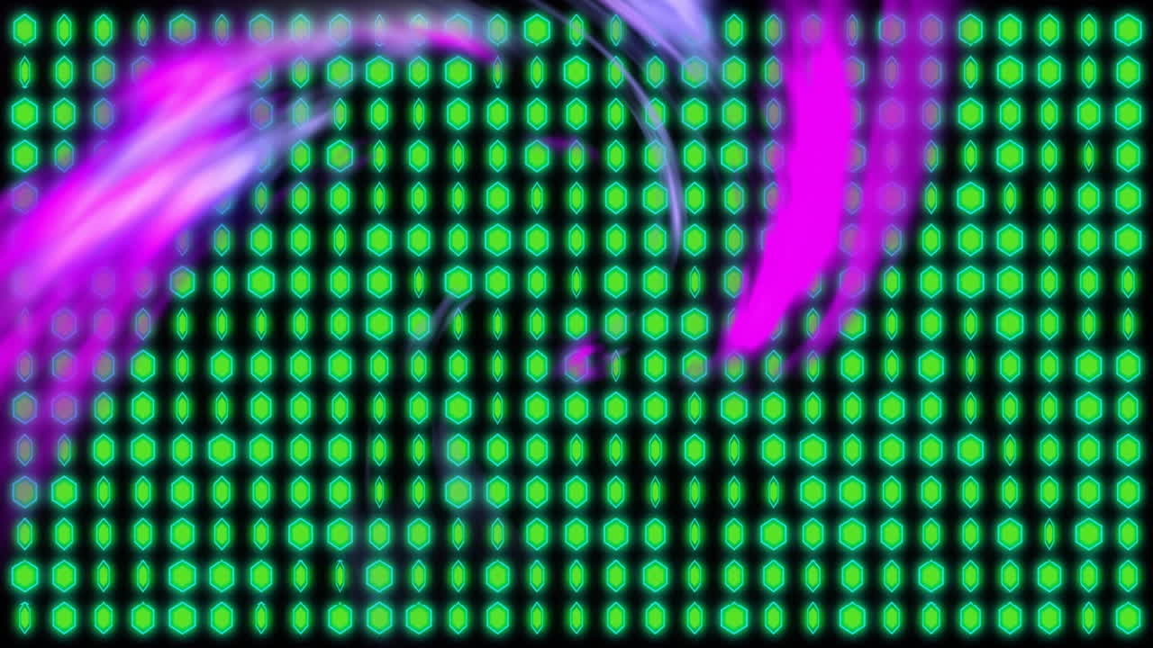 Animation of glowing neon lights trails moving over pattern background